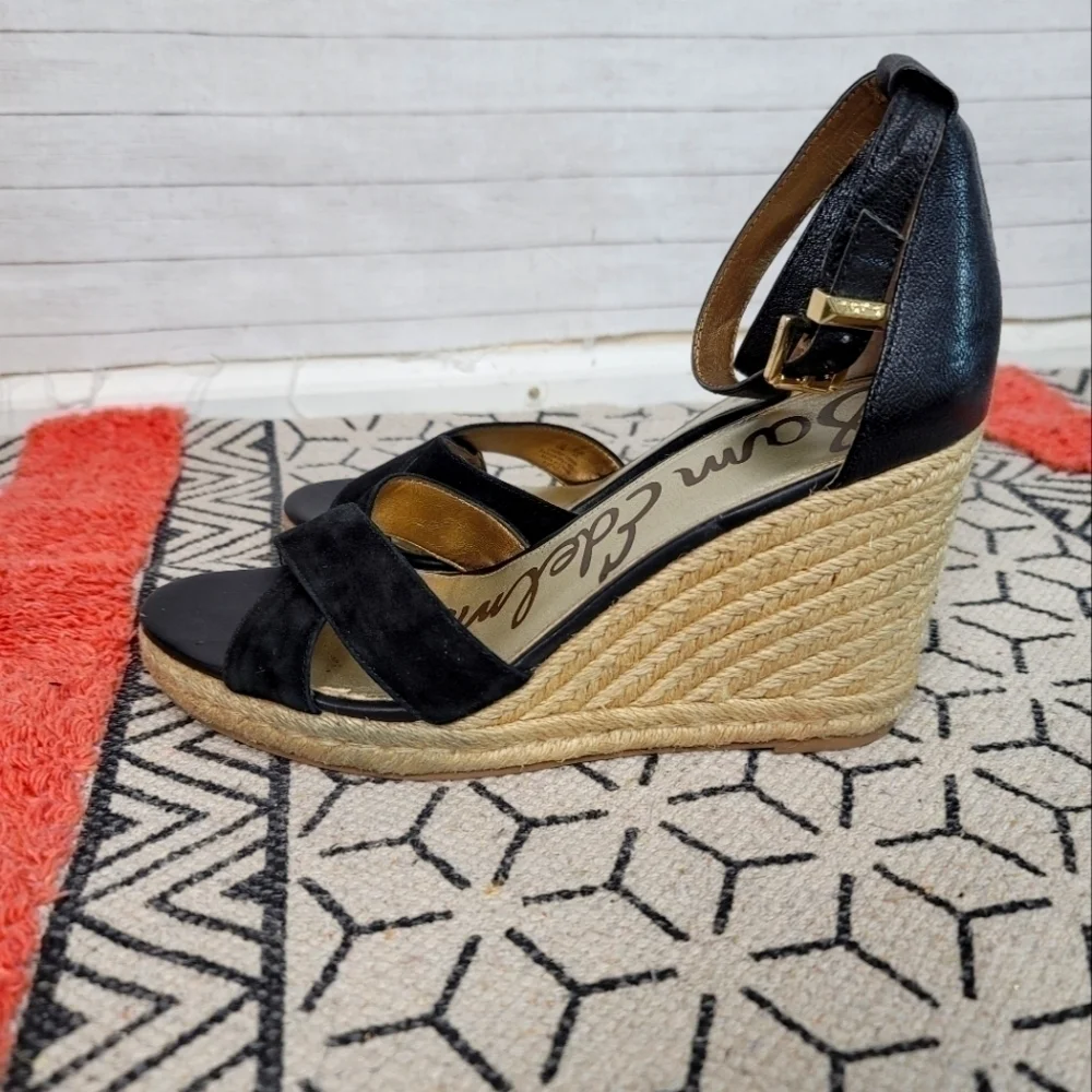 SAM EDELMAN BRENDA BLACK SUEDE ESPADRILLE WEDGES, SZ 10